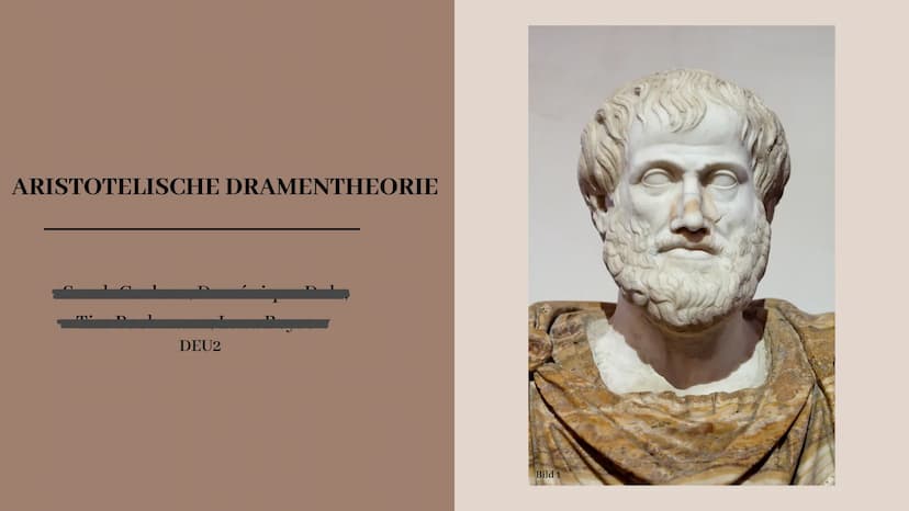 ARISTOTELISCHE DRAMENTHEORIE
DEU2
Bild 1 Vortrag „Aristotelische Dramentheorie"
Gliederung:
1) Entstehung
2) Das geschlossene Drama
2.1) All