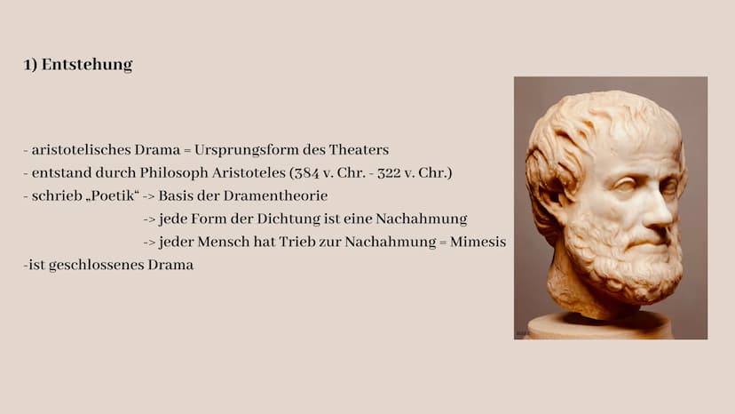 ARISTOTELISCHE DRAMENTHEORIE
DEU2
Bild 1 Vortrag „Aristotelische Dramentheorie"
Gliederung:
1) Entstehung
2) Das geschlossene Drama
2.1) All