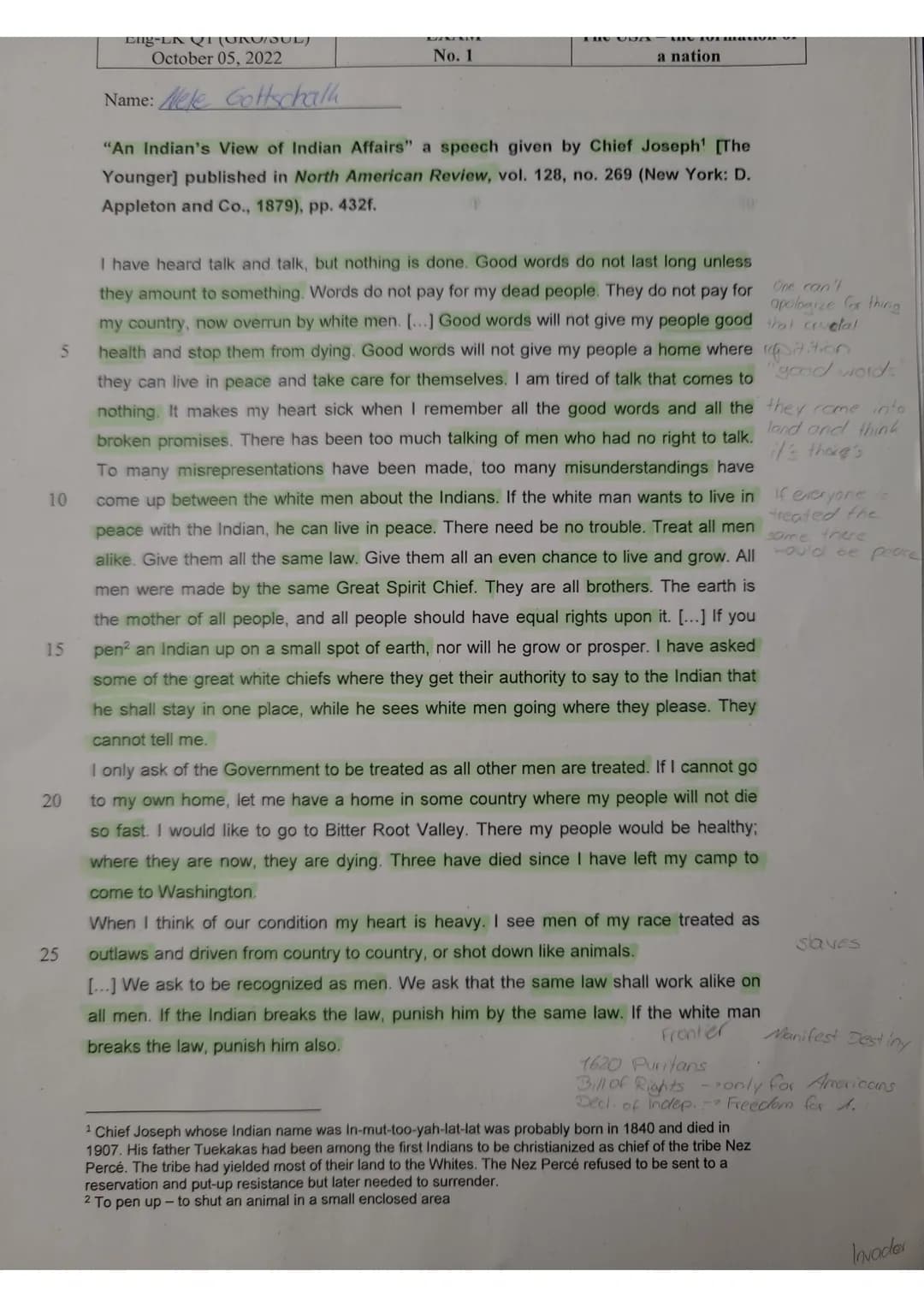 Eng-LK Q1 (GRO/SUL)
October 05, 2022
Name: Nele Gotchall
Assignments
EXAM
No. 1
1. Summarize the text in your own words.
The USA the formati