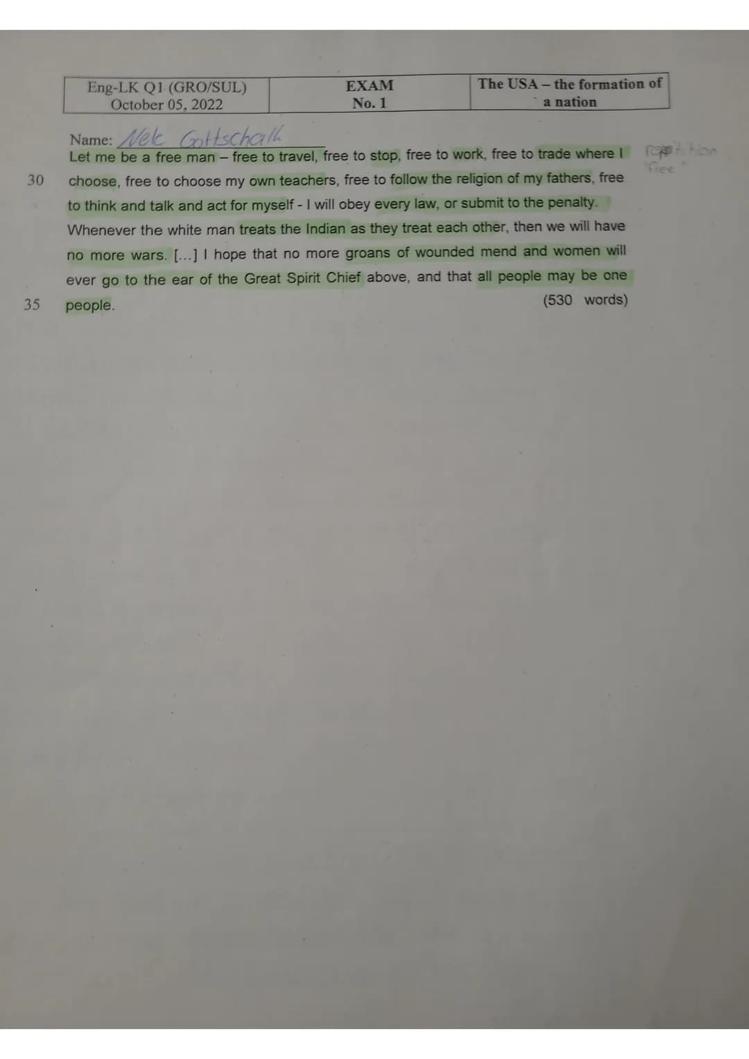 Eng-LK Q1 (GRO/SUL)
October 05, 2022
Name: Nele Gotchall
Assignments
EXAM
No. 1
1. Summarize the text in your own words.
The USA the formati