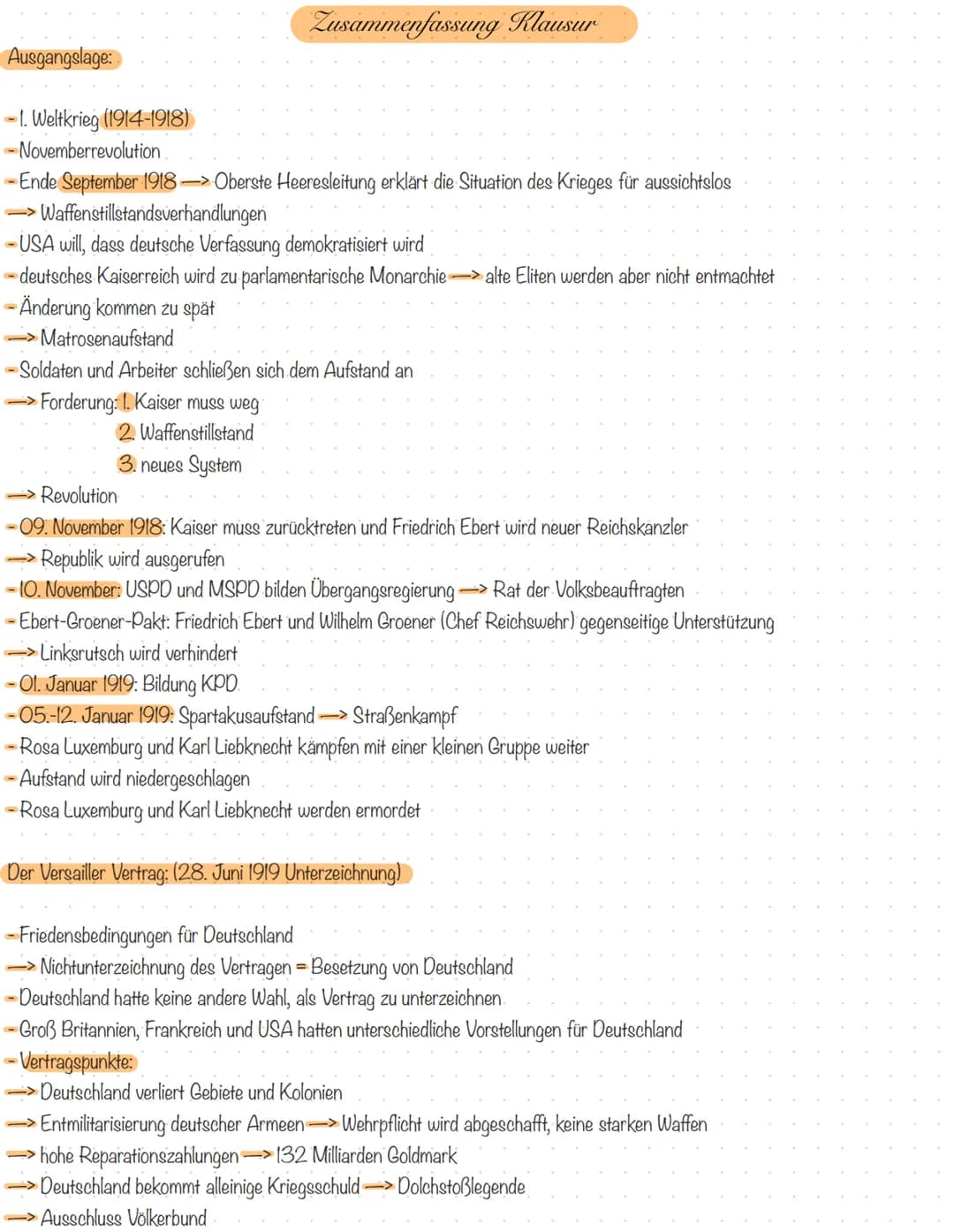Ausgangslage:
-
1. Weltkrieg (1914-1918)
- Novemberrevolution
Zusammenfassung Klausur
-Ende September 1918-Oberste Heeresleitung erklärt die