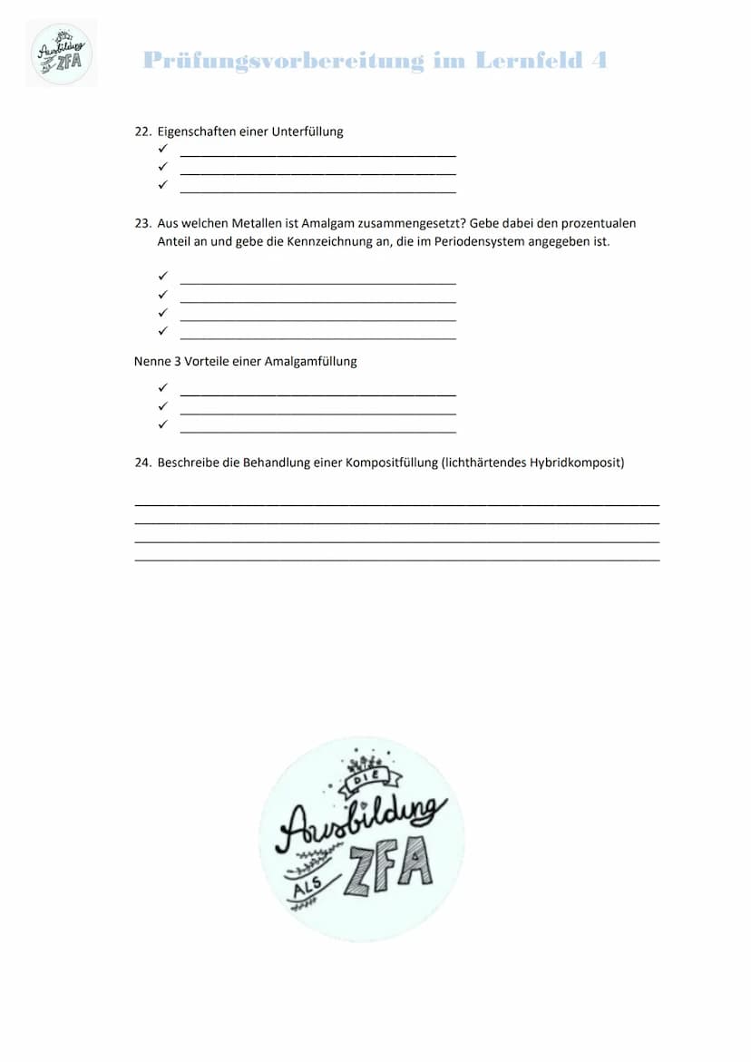 Ausbildung
ZFA
Prüfungsvorbereitung im Lernfeld 4
1. Schreibe zu den Begriffen die richtigen Fachbegriffe
Gewebelehre
Zahnmark
Reizdentin
Wu