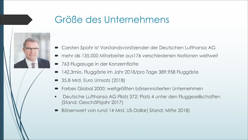 
<p>Die Deutsche Lufthansa AG ist eine bekannte deutsche Aktiengesellschaft mit Hauptsitz in Frankfurt. Sie kann auf eine lange Geschichte z