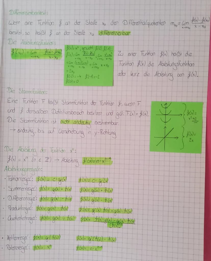 Differenzierbarkeit:
Wenn eine Funktion & an der Stelle xo den Differentialquatienter mx = um
X-7X0
differenzierbar.
besitzt, so heißt f an 