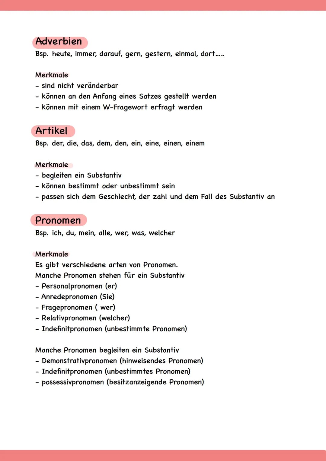 Wortarten
Substantiv
Bsp. Kind, Hund, Tisch, Fisch, Idee, Freude, Energie....
Merkmale
bezeichnen Lebewesen, Dinge, Gedanken, Zustände
- ste