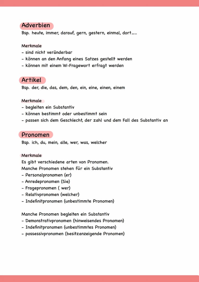Wortarten
Substantiv
Bsp. Kind, Hund, Tisch, Fisch, Idee, Freude, Energie....
Merkmale
bezeichnen Lebewesen, Dinge, Gedanken, Zustände
- ste