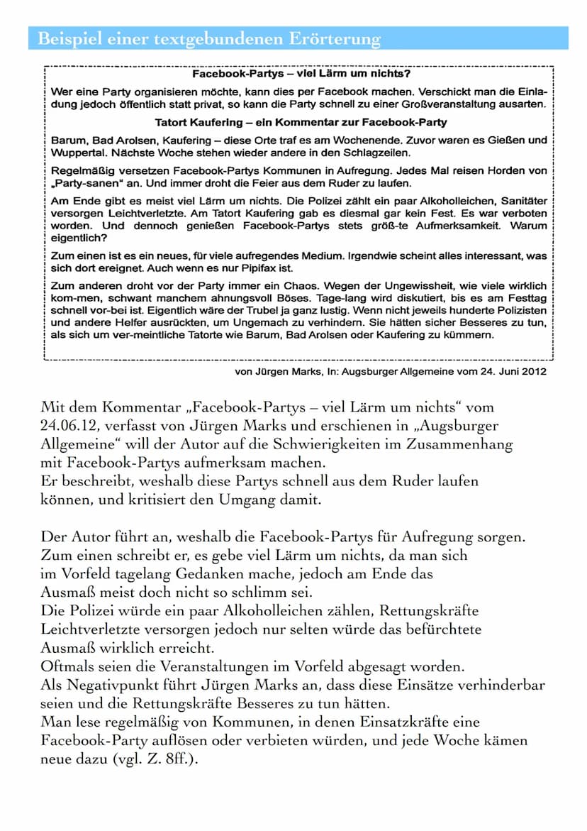 TEXTGEBUNDENE ERÖRTERUNG
Definition
In einer Erörterung setzt man sich kritisch mit einem Thema auseinander
und betrachtet es von mehreren S