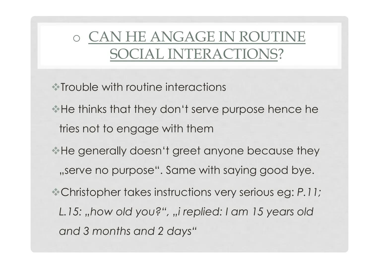 # CHRISTOPHER FRANCIS

# BOONE

A CHARACTER PORTRAYAL CHRISTOPHER BOONE'S

Likes
- Animals
- Maths
- Explanations/ Precise-instructions
- Sc