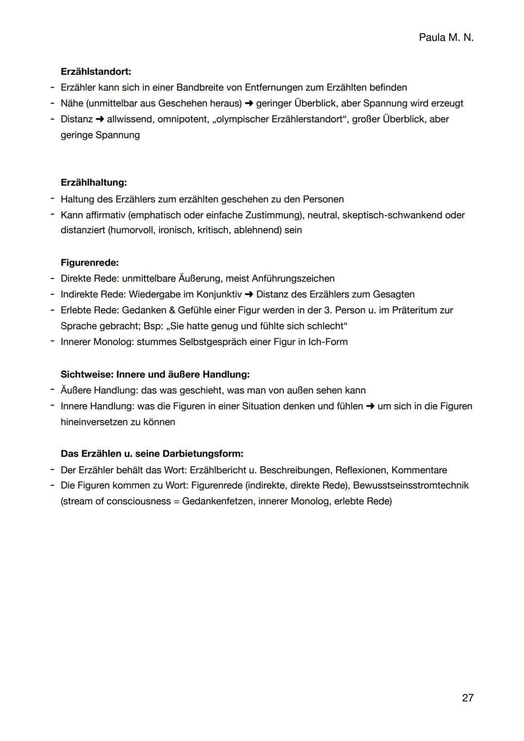 Texttypen:
Analyse von Prosatexten/Erzählprosa:
Erzähler
- nicht der Autor, sondern eine vom Autor erfundene Figur
Erzählform
Ich-Erzähler: 
