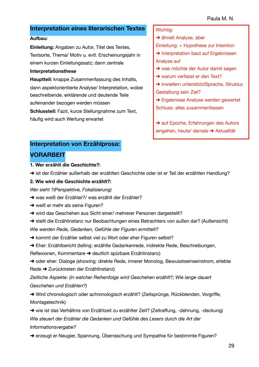 Texttypen:
Analyse von Prosatexten/Erzählprosa:
Erzähler
- nicht der Autor, sondern eine vom Autor erfundene Figur
Erzählform
Ich-Erzähler: 