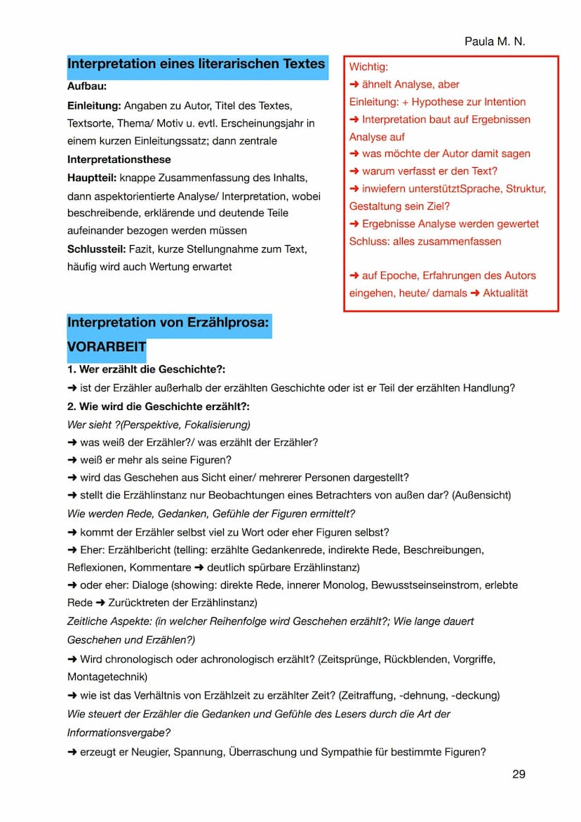 Texttypen:
Analyse von Prosatexten/Erzählprosa:
Erzähler
- nicht der Autor, sondern eine vom Autor erfundene Figur
Erzählform
Ich-Erzähler: 