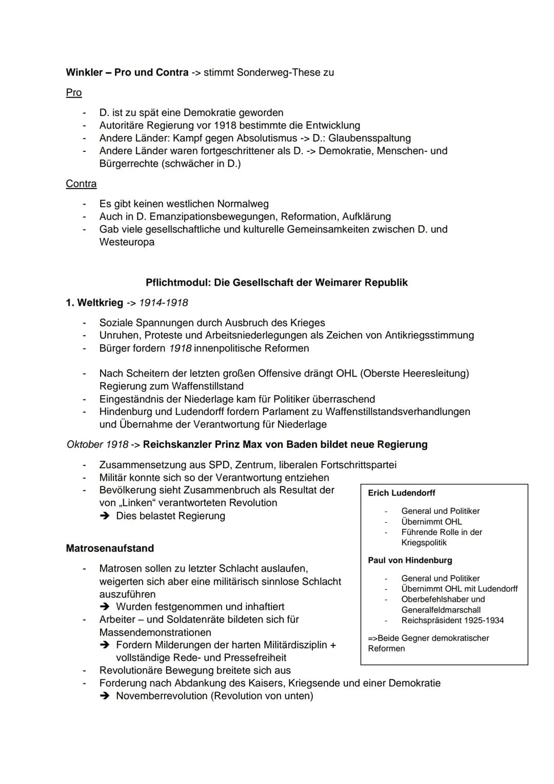 19. Jhd.
1.WK.
Zwischen Krise und Modernisierung - Die Gesellschaft der Weimarer Republik
Kernmodul: Deutungen des deutschen Selbstverständn