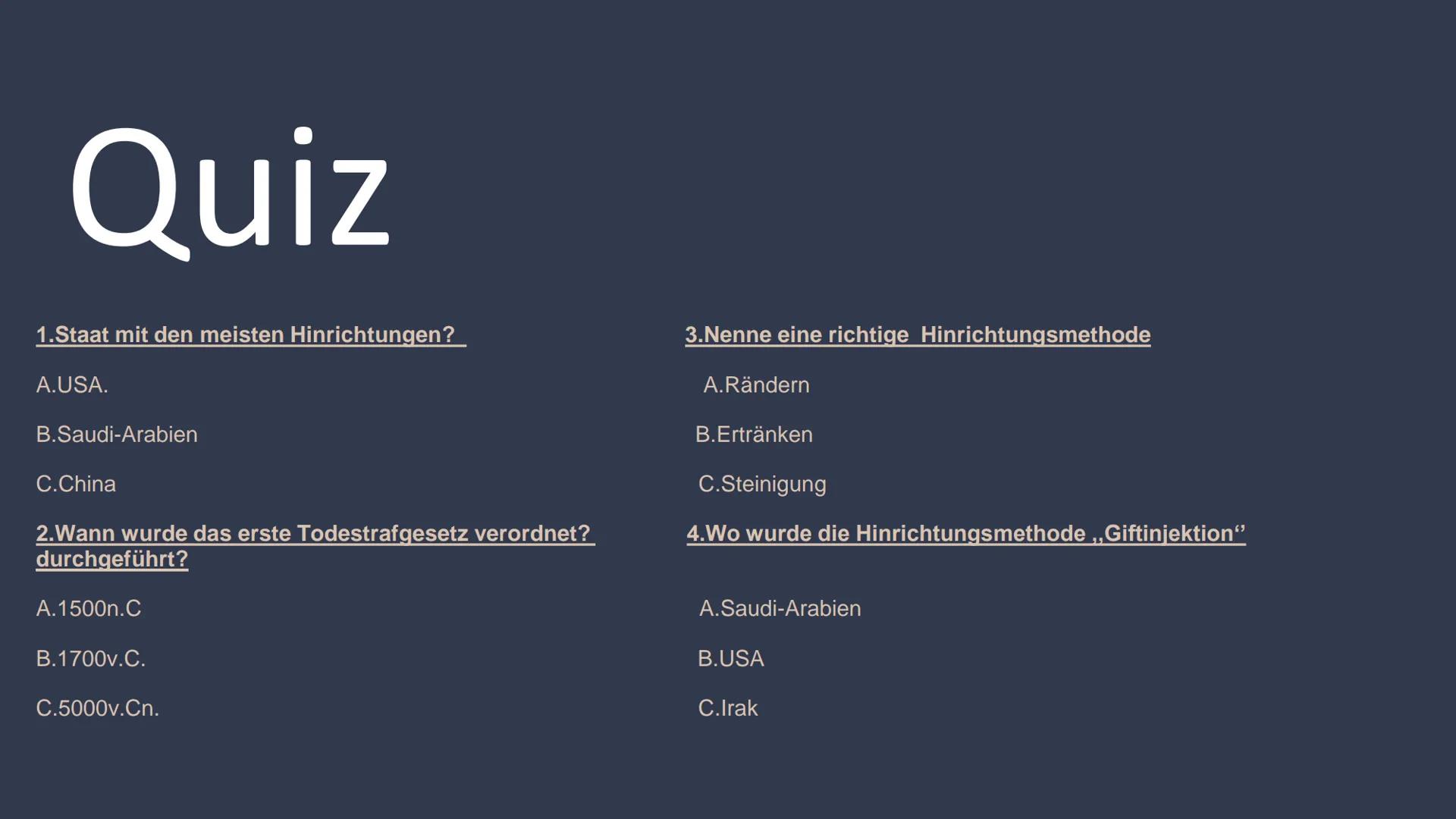 Die Todesstrafe Inhaltsverzeichnis
1. Definition
2. Geschichte
3. Verbreitung
4. Verurteilungsgrundsätze & Rechtsgrundlagen
5. Pro & Contra 