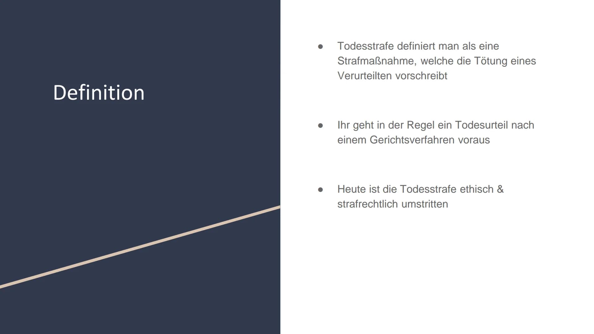 Die Todesstrafe Inhaltsverzeichnis
1. Definition
2. Geschichte
3. Verbreitung
4. Verurteilungsgrundsätze & Rechtsgrundlagen
5. Pro & Contra 