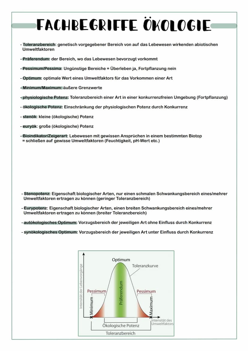 FACHBEGRIFFE ÖKOLOGIE
- abiotische Umweltfaktoren: Temperatur, Licht, Wasser, pH-Wert
- Homöostase: Gleichgewicht der Körperfunktionen, sorg