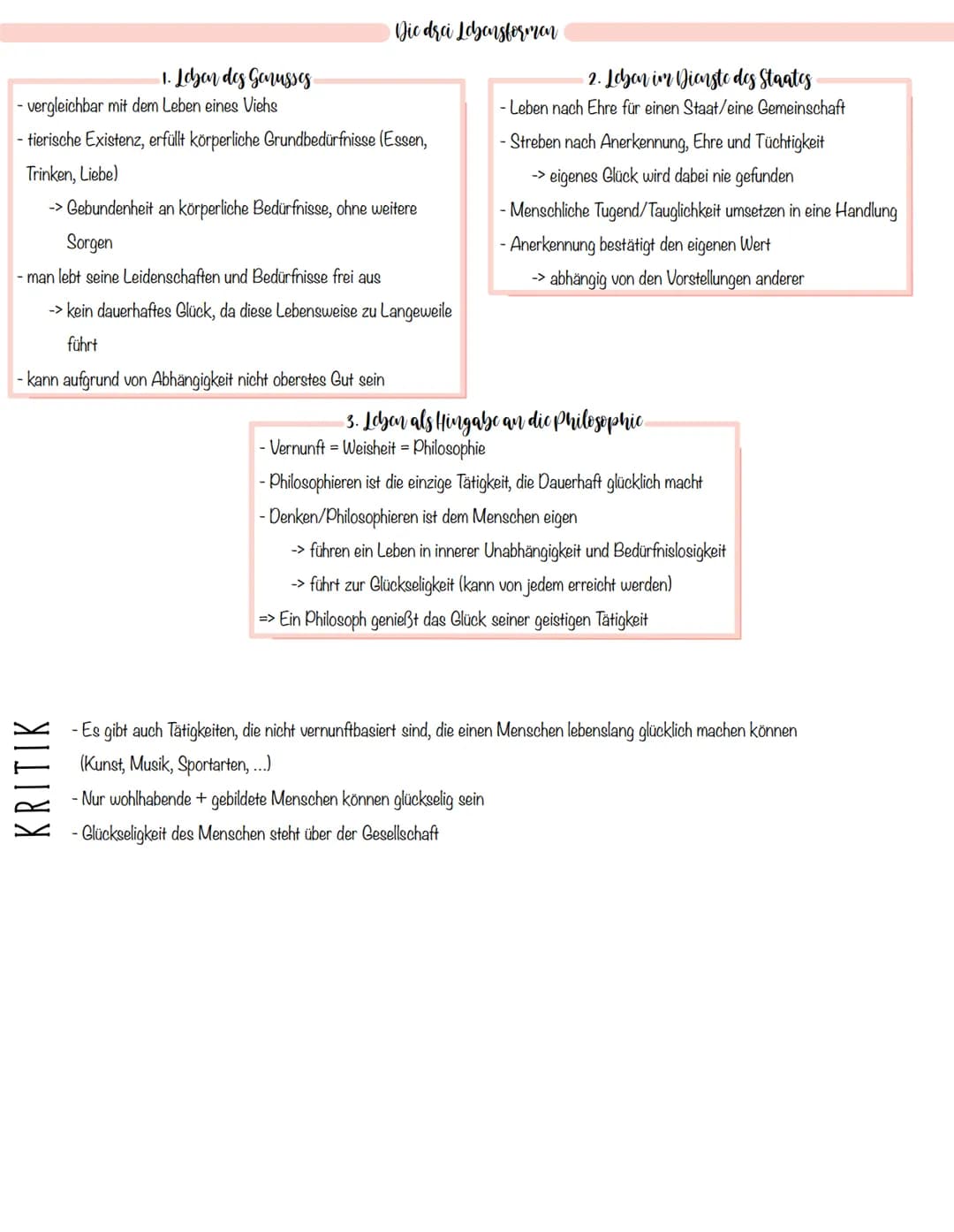 Grundsätze eines gelingenden Lebens
Aristoteles - Glückseligkeit
→DEONTOLOGISCHE ETHIK, DENN TUGEND WIRD BEFOLGT (->HANDLUNG IST GUT, WENN S