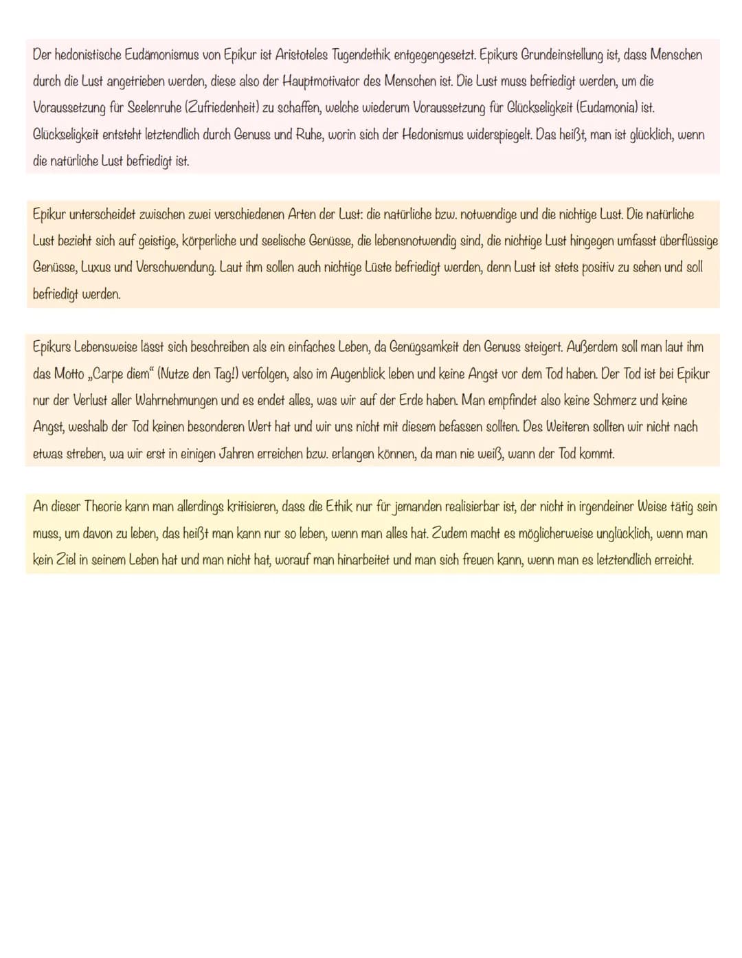 Grundsätze eines gelingenden Lebens
Aristoteles - Glückseligkeit
→DEONTOLOGISCHE ETHIK, DENN TUGEND WIRD BEFOLGT (->HANDLUNG IST GUT, WENN S