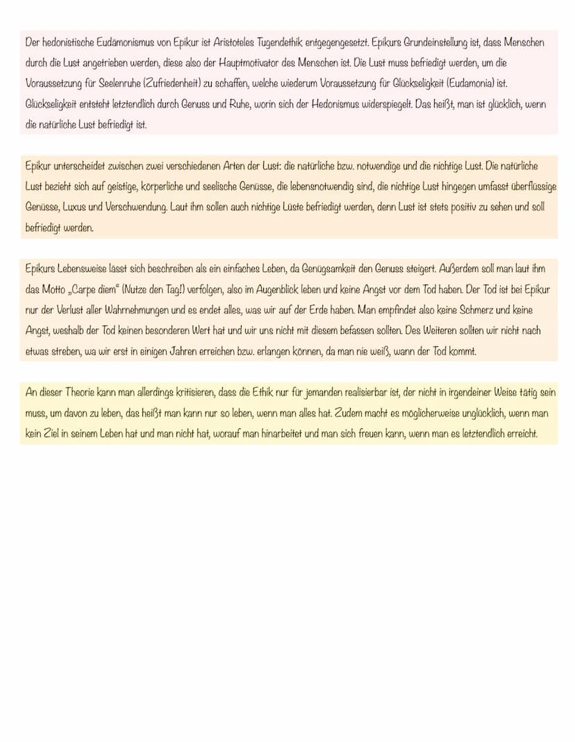 Grundsätze eines gelingenden Lebens
Aristoteles - Glückseligkeit
→DEONTOLOGISCHE ETHIK, DENN TUGEND WIRD BEFOLGT (->HANDLUNG IST GUT, WENN S