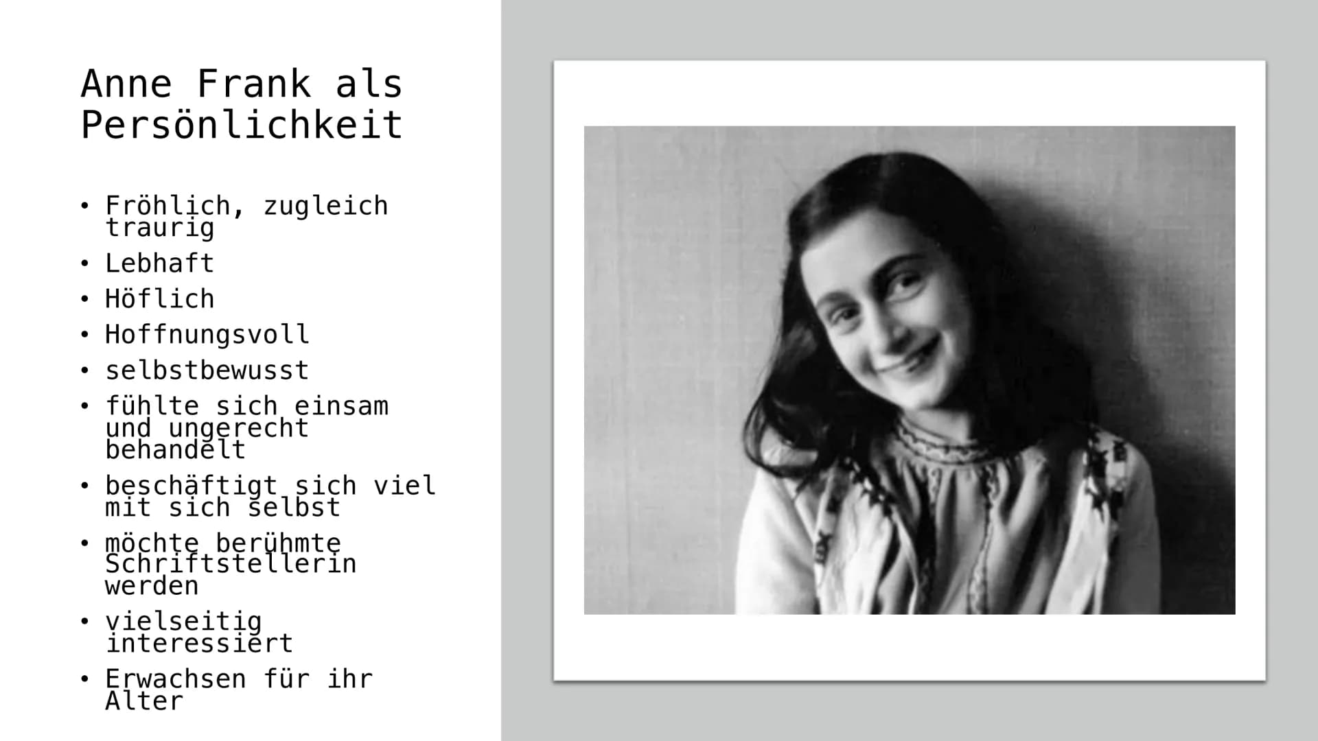 Anna Frank
Von Martina. V und Sara. R Gliederung
Biografie
●
• Familie
●
●
●
Lebensverlauf
Auswanderung in die
Niederlande
• Hinterhaus
●
He