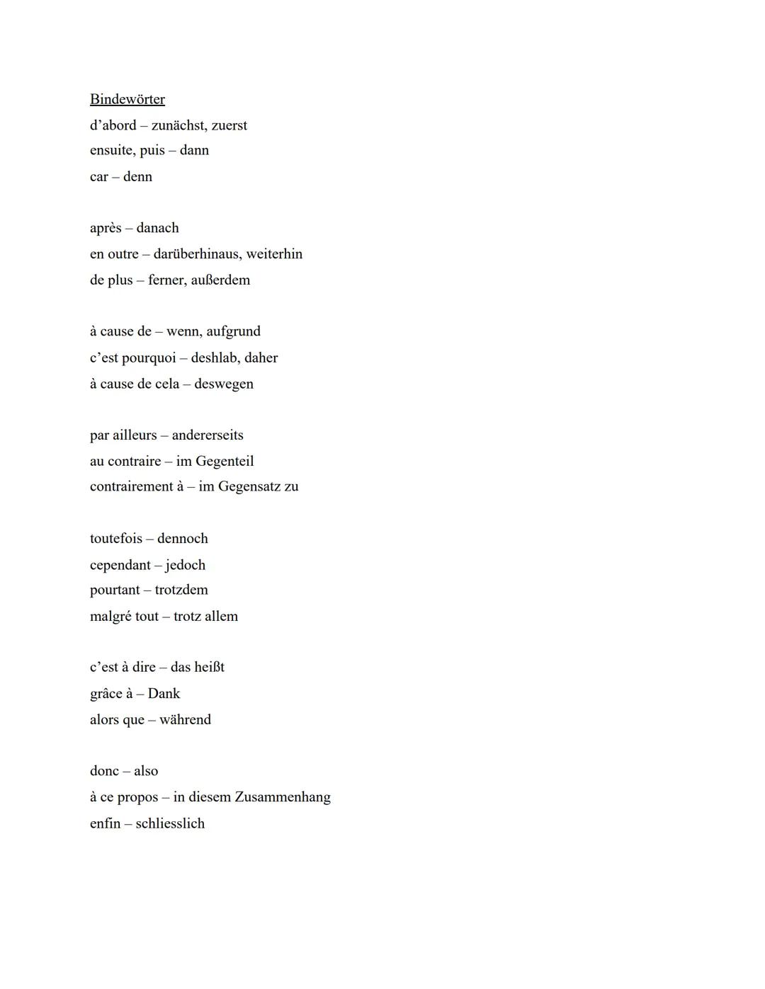 Bindewörter/Satzanfänge 