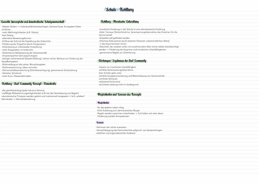 Kerngedanken
• Kohlbergs Studien zur Entwicklung der moralischen Urteilskompetenz bauen auf
Piagets Forschungen zur Entwicklung von Moral be