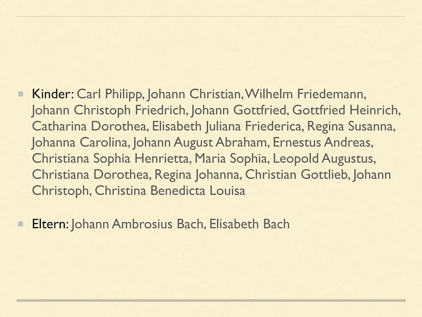 JOHANN
SEBASTIAN
BACH INHALTSVERZEICHNIS
Steckbrief
■ Die wichtigsten Stationen seines Lebens- Lebenslauf
■ Bach und die Musik
Analyse eines