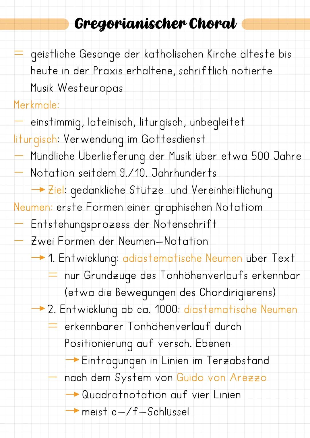 Gregorianischer Choral
geistliche Gesänge der katholischen Kirche älteste bis
heute in der Praxis erhaltene, schriftlich notierte
Musik West