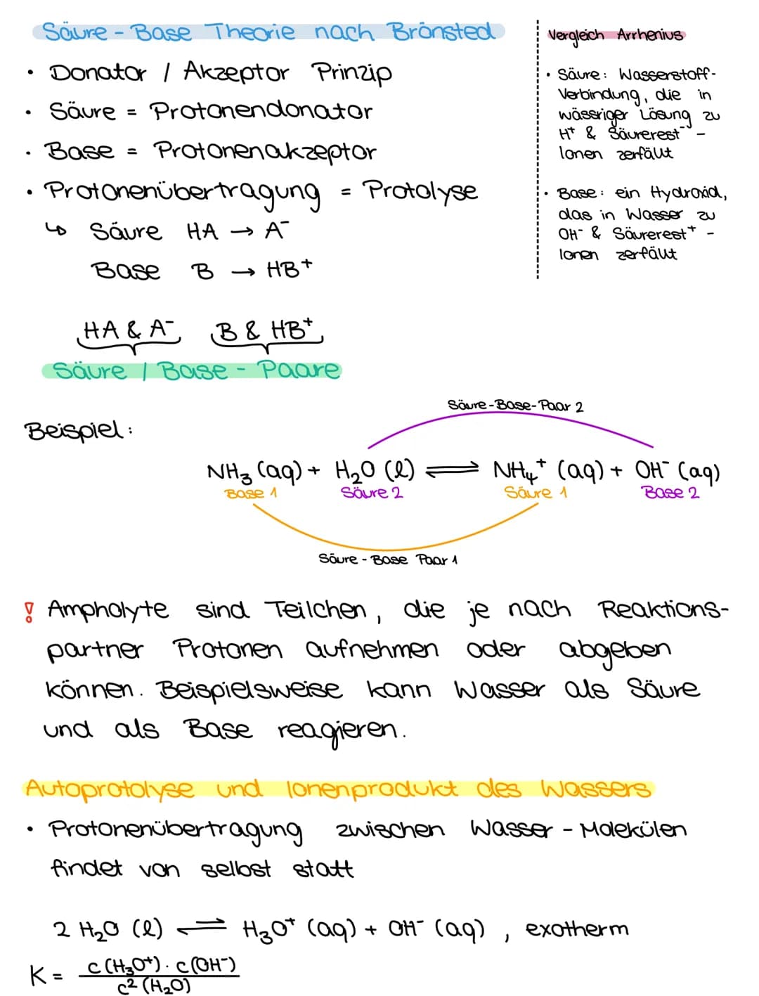 ●
.
Säure-Base Theorie nach Brönsted
Donator / Akzeptor Prinzip
Säure
Protonendonator
Base
=
Protonen akzeptor
Protonenübertragung = Protoly