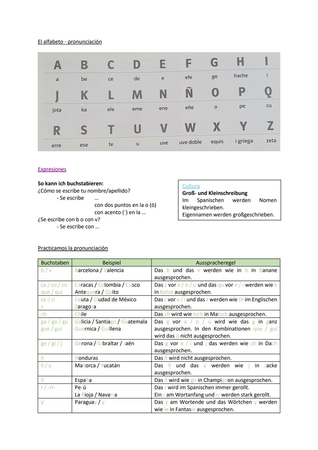 Besonderheiten der spanischen Sprache
H wird nicht mitgesprochen
Il wie J
■
■
Satzzeichen: ¡! ¿? También
Aussprache: "r" wird gerollt, hola,