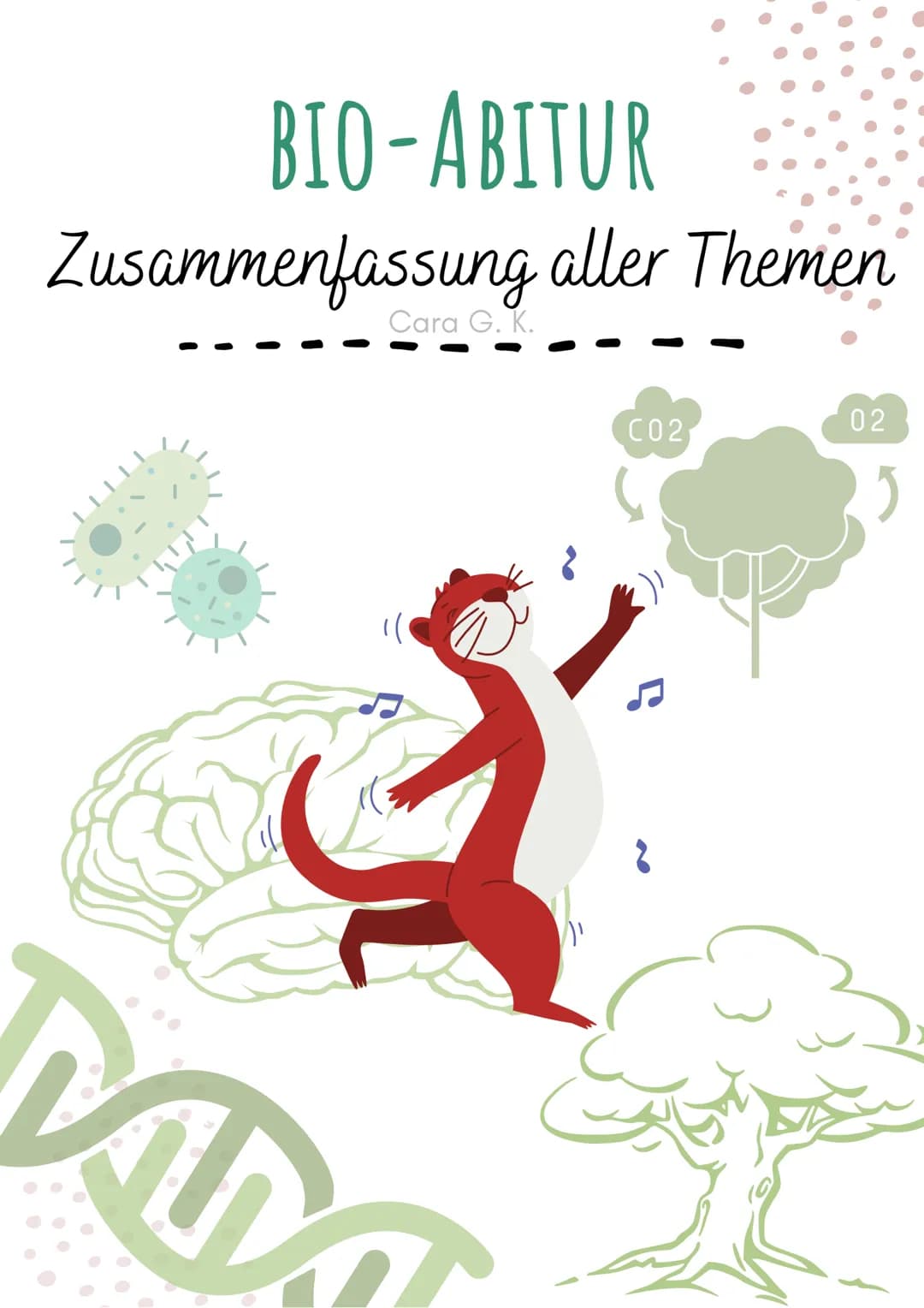 BIO-ABITUR
Zusammenfassung aller Themen
Cara G. K.
es
DA
CO2
02 INHALTSVERZEICHNIS
1. GRUNDWISSEN
• Mitochondrium
• Zellkern (Nucleus)
Chlor