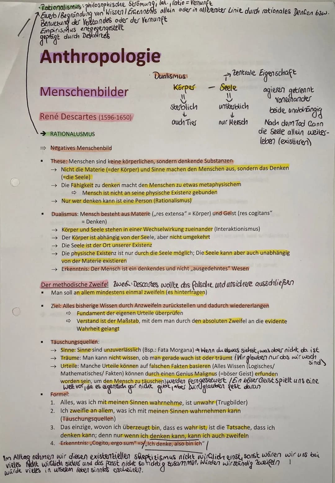 Rationalismus: philosophische Strömung, lat., ratio = Vernunft
Ewerb / Begründung von Wissen / Erkenntnis allein oder in allererster Linie d