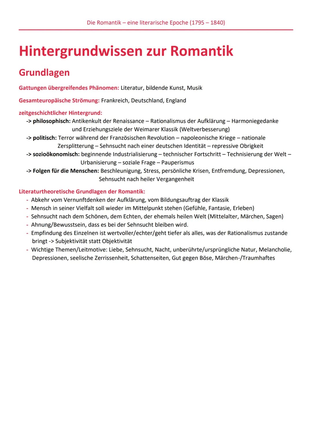 Hintergrundwissen zur Romantik
• Grundlagen
● Literaturtheorien der Frühromantik
Die Romantik- eine literarische Epoche (1795-1840)
E.T.A Ho