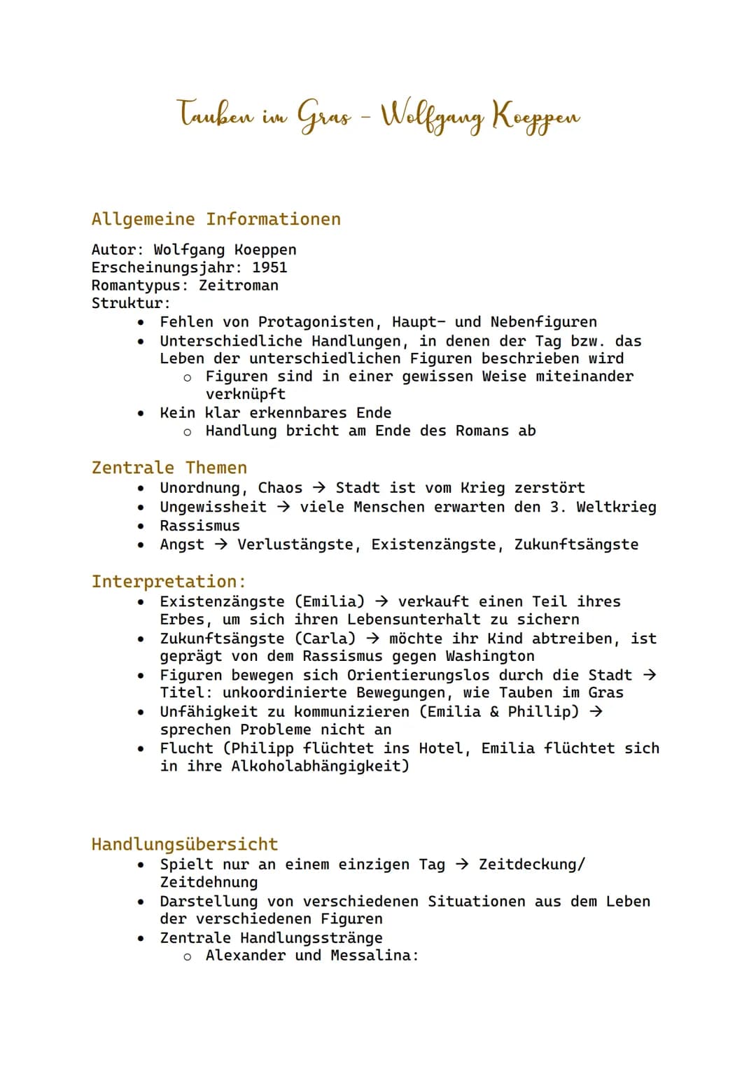 Truben im
Allgemeine Informationen
Autor: Wolfgang Koeppen
Erscheinungsjahr: 1951
Romantypus: Zeitroman
Struktur:
●
Gras-Wolfgang Koeppen
Fe