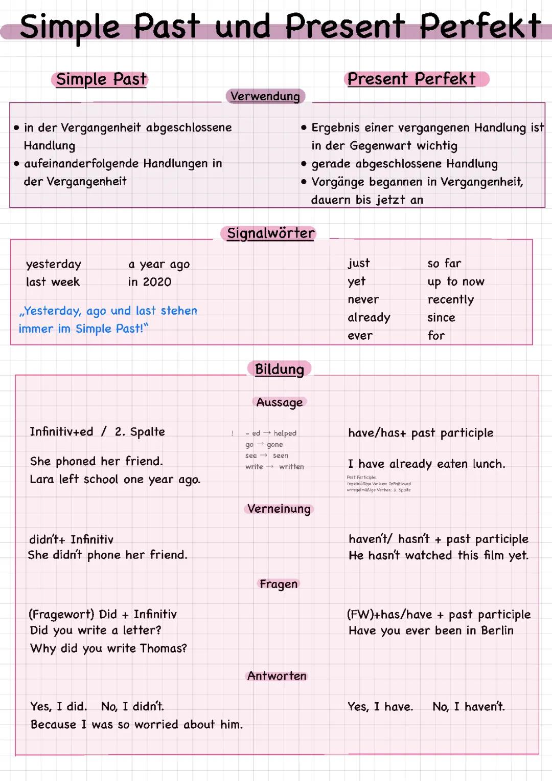 present perfect / simple past (Kontrastierung)