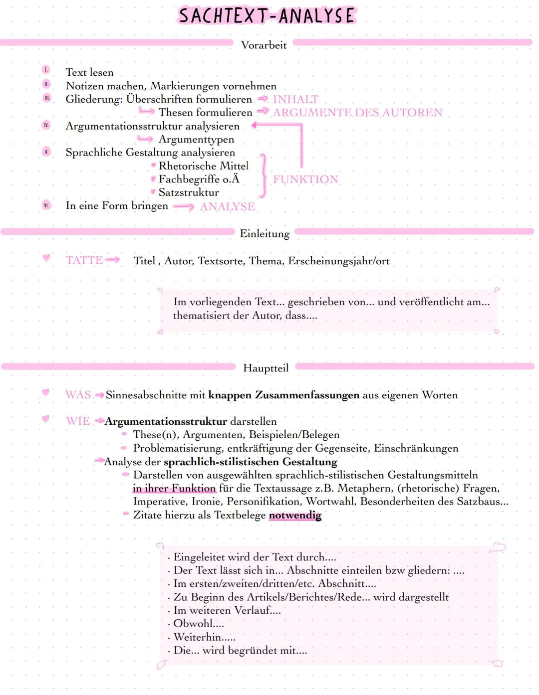 # SACHTEXT-ANALYSE

Vorarbeit

*   Text lesen
*   Notizen machen, Markierungen vornehmen
*   Gliederung: Überschriften formulieren $\longrig