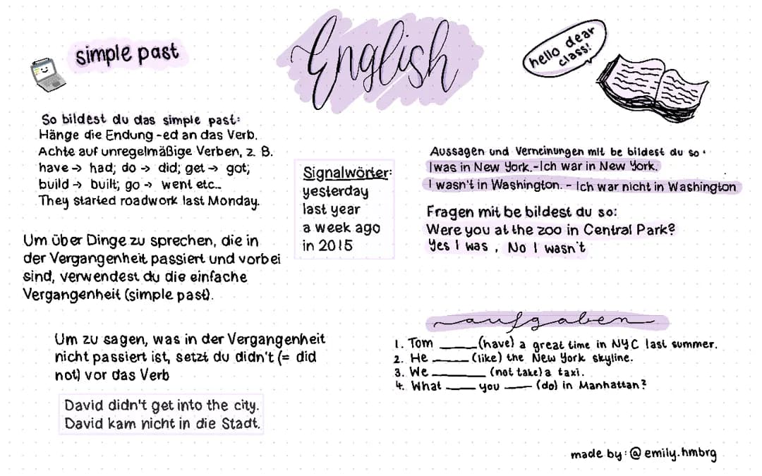 Englisch Simple past Regeln 