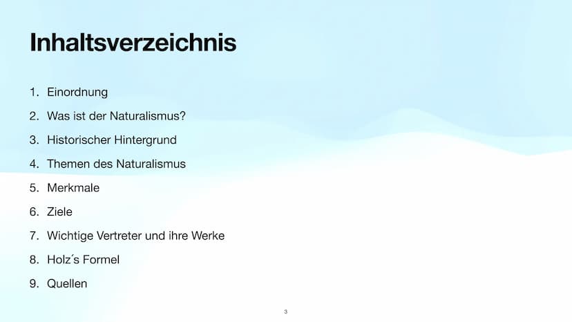 Der Naturalismus
Deutsch Leistungskurs, Q1
1 Naturalismus Epoche:
Wissenschaft trifft Literatur
(1880-1900)
2 Inhaltsverzeichnis
1. Einordnu