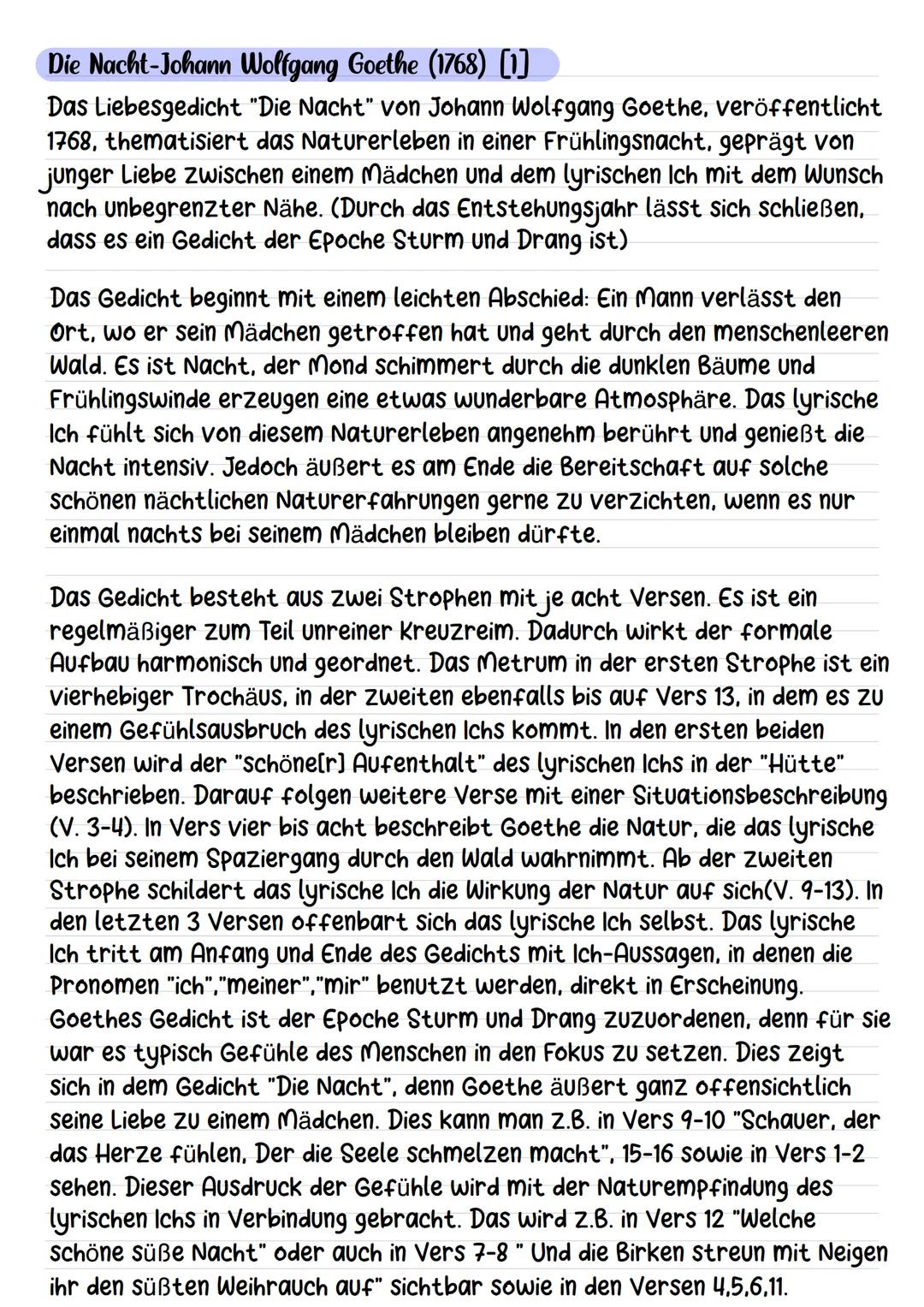 # Die Nacht-Johann Wolfgang Goethe (1768) [1]

Das Liebesgedicht "Die Nacht" von Johann Wolfgang Goethe, veröffentlicht
1768, thematisiert d