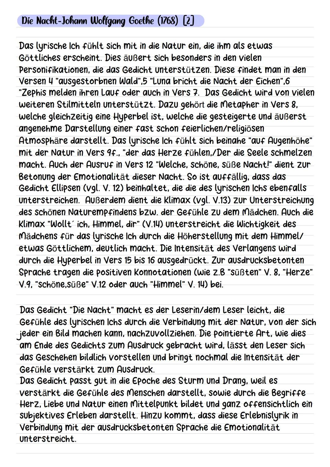 # Die Nacht-Johann Wolfgang Goethe (1768) [1]

Das Liebesgedicht "Die Nacht" von Johann Wolfgang Goethe, veröffentlicht
1768, thematisiert d