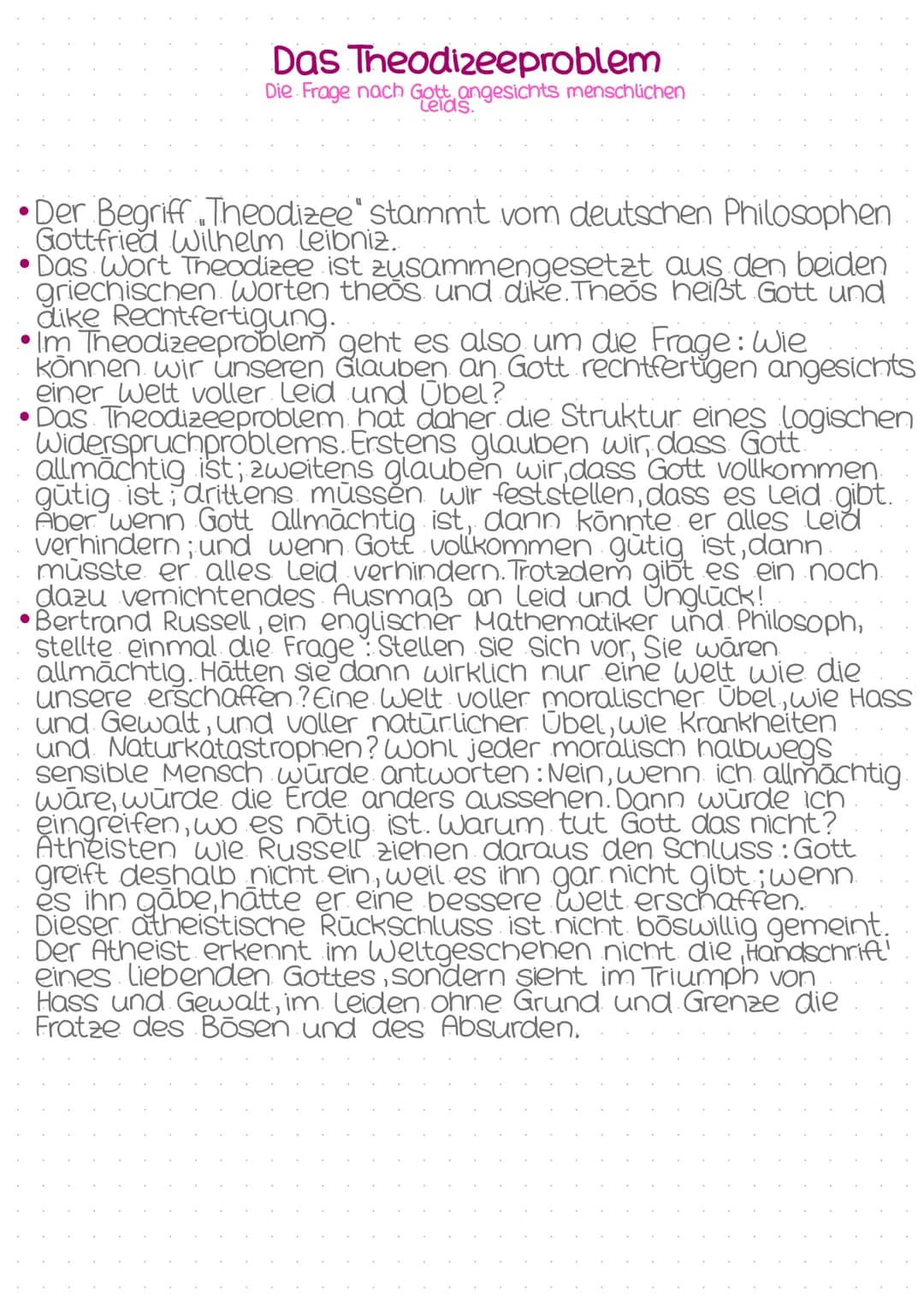 ●
Der Begriff Theodizee" stammt vom deutschen Philosophen
Gottfried Wilhelm Leibniz.
Das Wort Theodizee ist zusammengesetzt aus den beiden
g