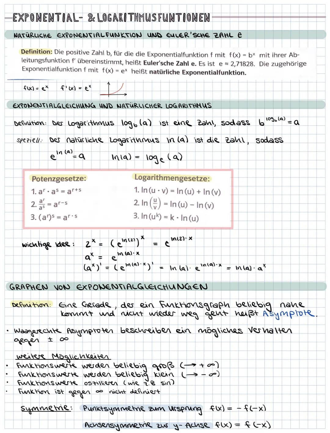 EXPONENTIAL- & LOGARITHMUS FUNTIONEN
▬▬▬▬▬
NATÜRLICHE EXPONENTIAL FUNKTION UND EULER'SCHE ZAHL e
Definition: Die positive Zahl b, für die di