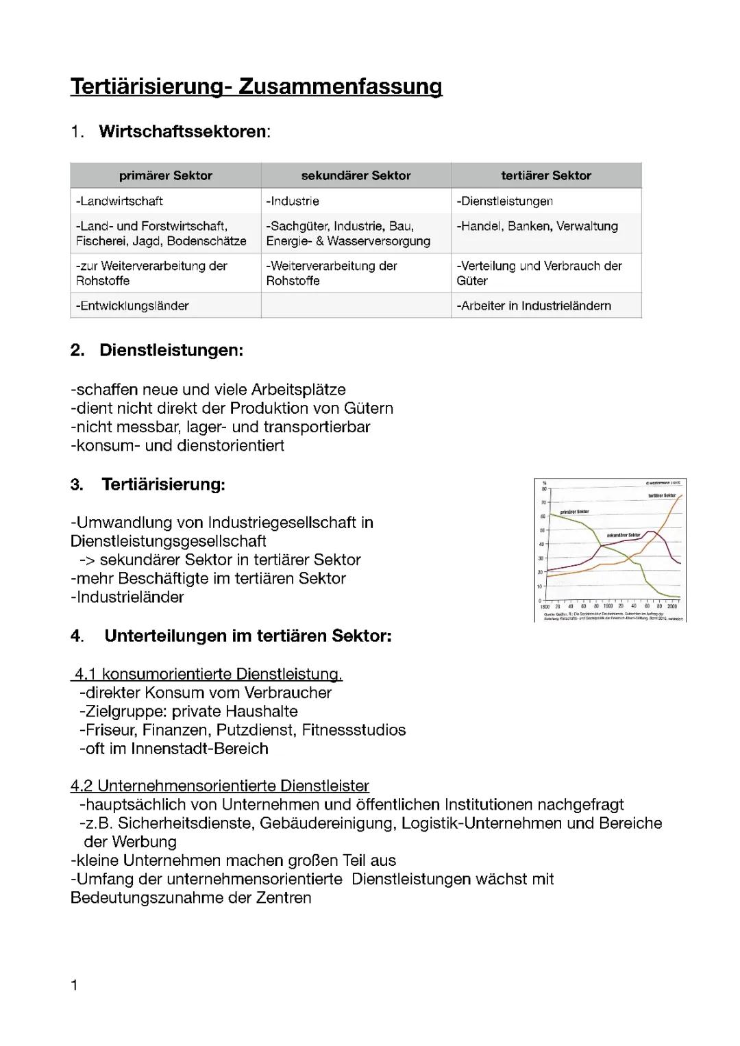 Tertiärisierung Zusammenfassung