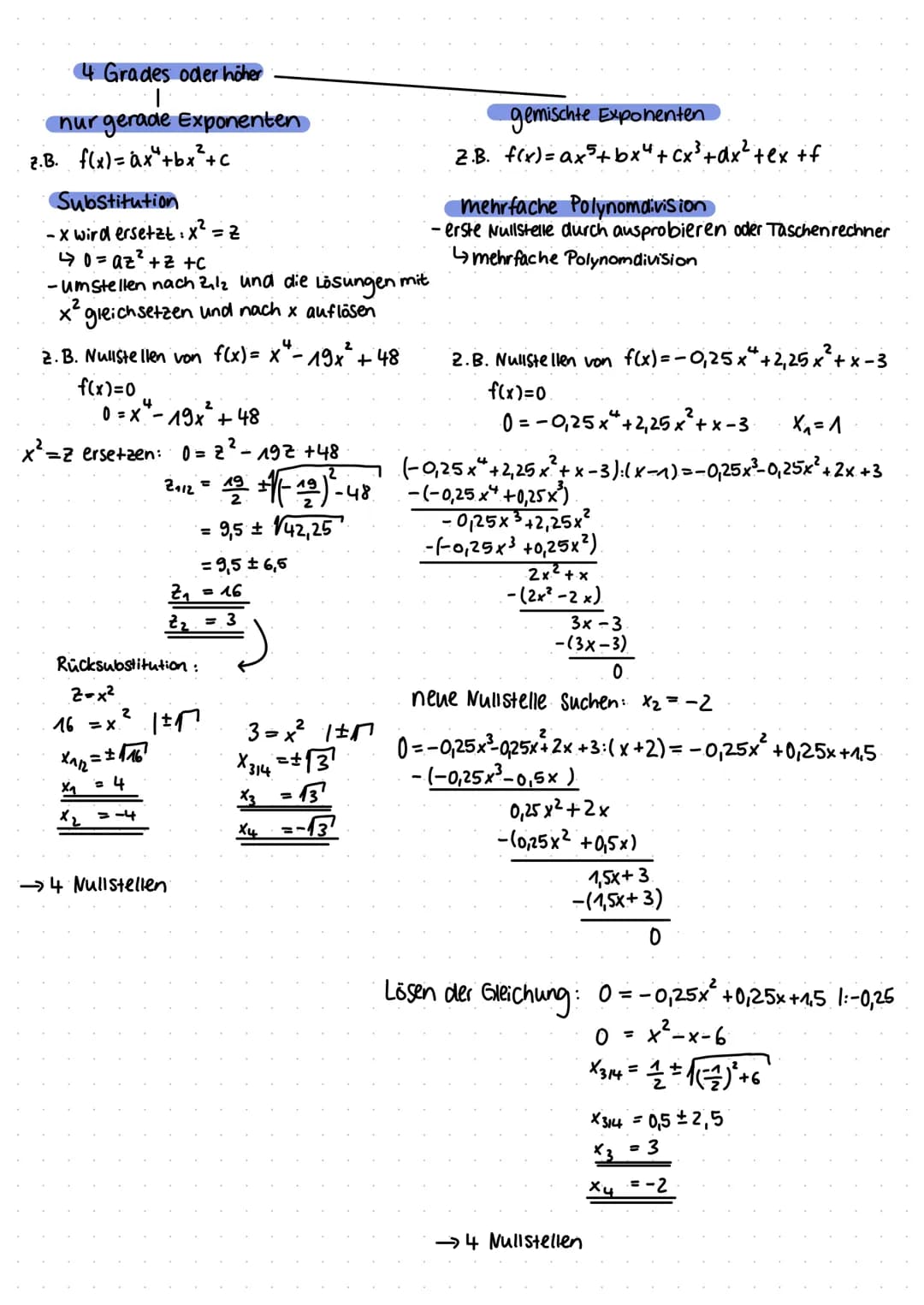 Nullstellen
Nullstellen sind die Schnittpunkte einer Funktion mit der x-Achse
Dabei gilt: f(x)=y=0
allgemeine Vorgehensweise:-Funktionsgleic