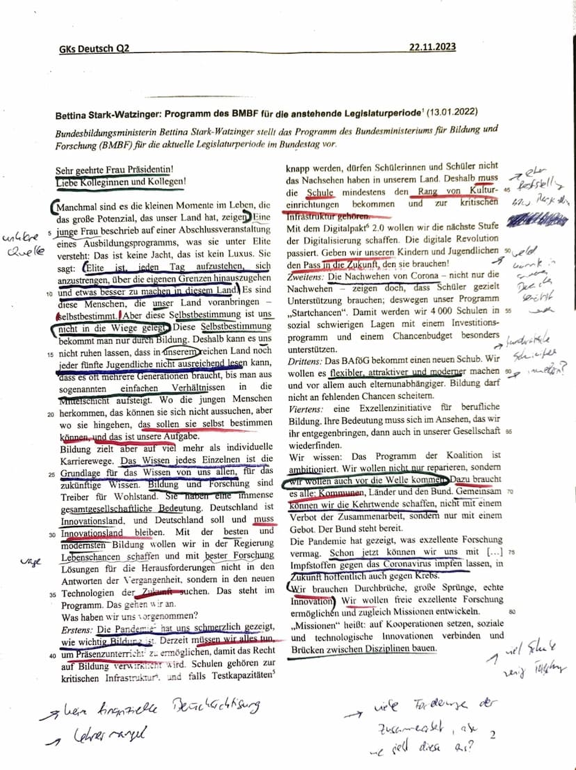 GKs Deutsch Q2
Klausur Nr. 2
Redeanalyse
Aufgabenart II A: Analyse eines Sachtextes
22.11.2023
(Zeit: 180 Minuten)
Aufgabenstellung:
1. Anal