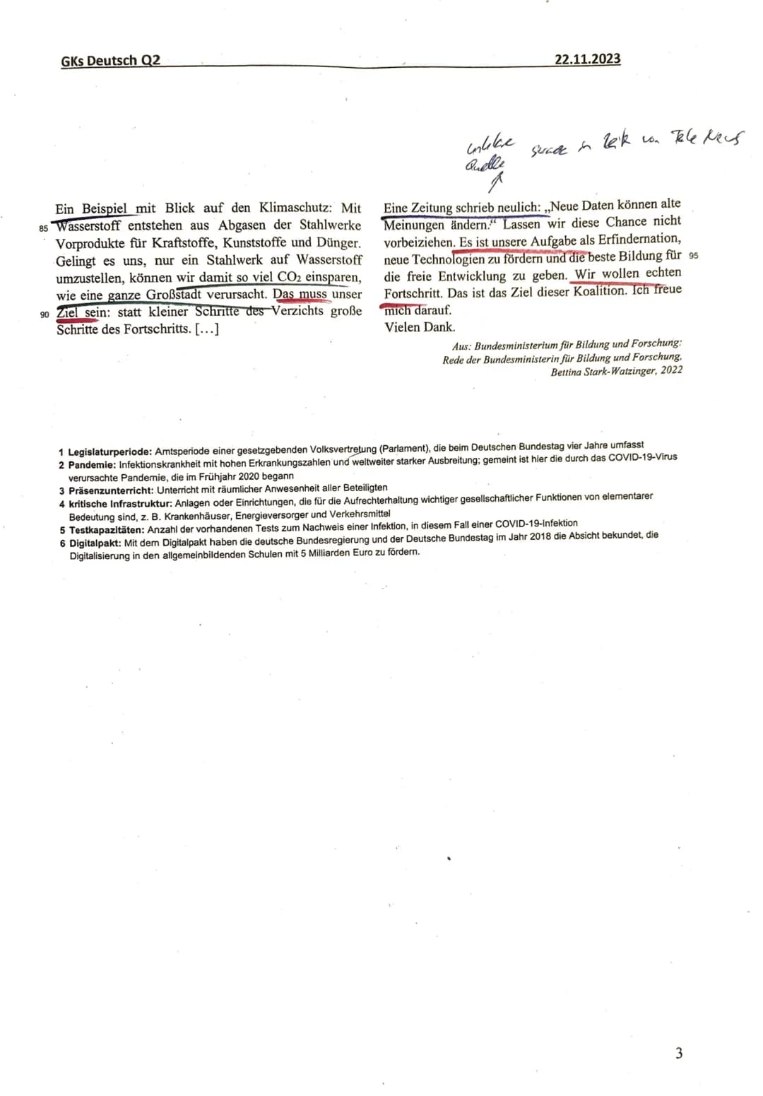 GKs Deutsch Q2
Klausur Nr. 2
Redeanalyse
Aufgabenart II A: Analyse eines Sachtextes
22.11.2023
(Zeit: 180 Minuten)
Aufgabenstellung:
1. Anal