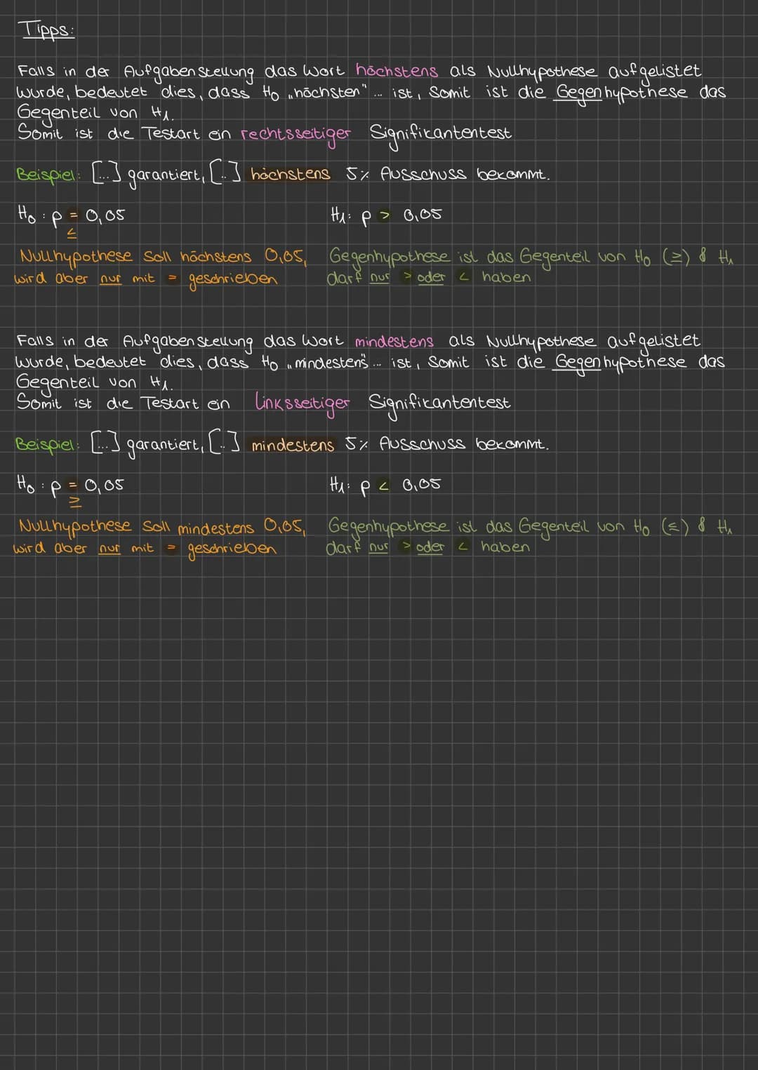 Hypothesentest
Signifikantentest bei einem Hypothesen test wird eine Vermutung (Nullhypothese Ho) aufgestellt über eine
Wahrscheinlichkeit u