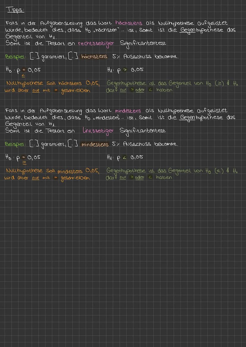 Hypothesentest
Signifikantentest bei einem Hypothesen test wird eine Vermutung (Nullhypothese Ho) aufgestellt über eine
Wahrscheinlichkeit u
