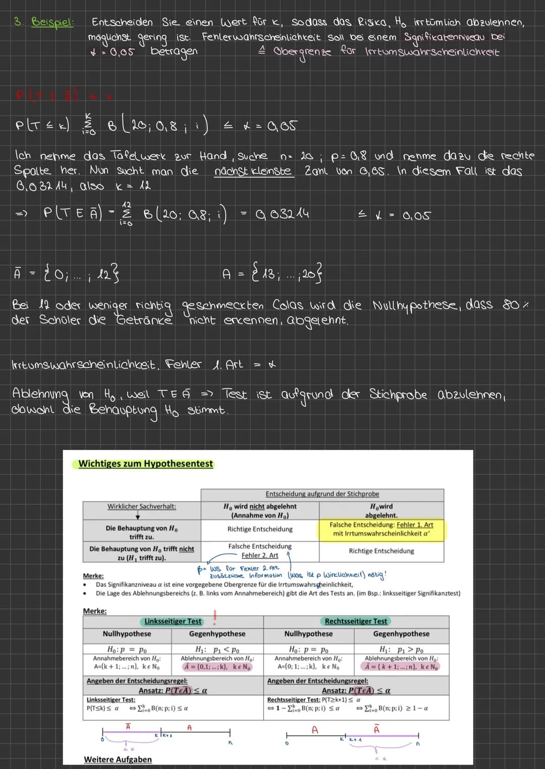 Hypothesentest
Signifikantentest bei einem Hypothesen test wird eine Vermutung (Nullhypothese Ho) aufgestellt über eine
Wahrscheinlichkeit u
