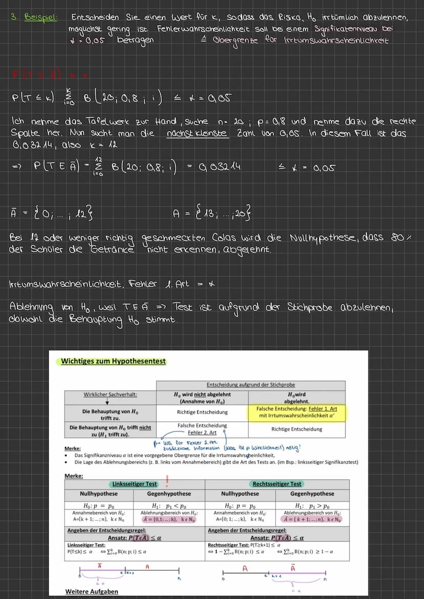 Hypothesentest
Signifikantentest bei einem Hypothesen test wird eine Vermutung (Nullhypothese Ho) aufgestellt über eine
Wahrscheinlichkeit u