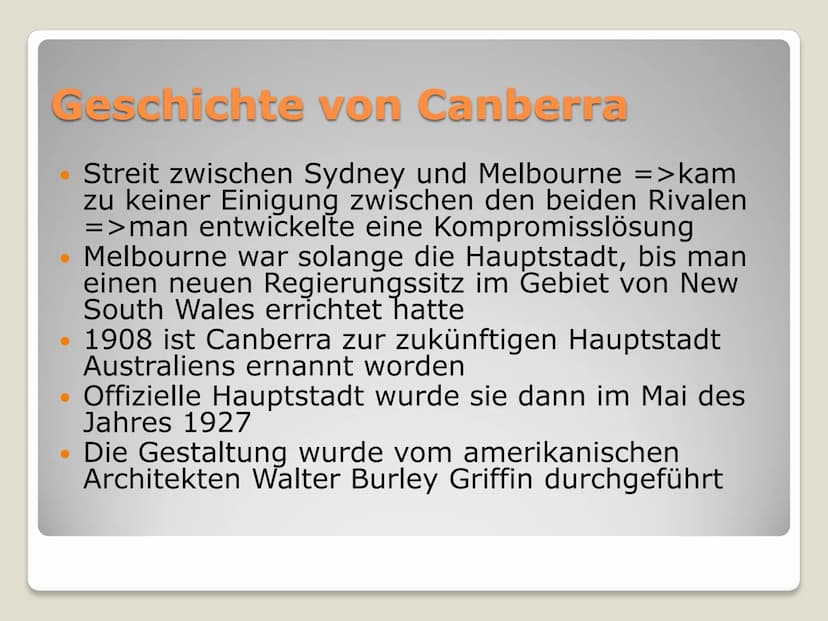 Canberra
~Die Gartenhauptstadt~ Gliederung
Wichtige Informationen
Geschichte
Sehenswürdigkeiten
Quellen Wichtige Informationen
Hauptstadt se